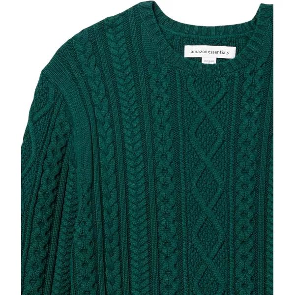 Amazon Essentials Mens LongSleeve 100 Cotton Fisherman Cable Crewneck SweaterDark Green