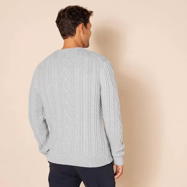 Amazon Essentials Mens LongSleeve 100 Cotton Fisherman Cable Crewneck SweaterLight Grey