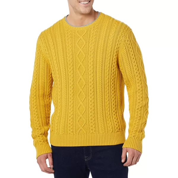 Amazon Essentials Mens LongSleeve 100 Cotton Fisherman Cable Crewneck SweaterMustard Yellow