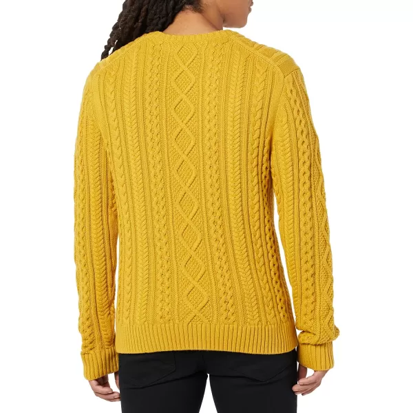 Amazon Essentials Mens LongSleeve 100 Cotton Fisherman Cable Crewneck SweaterMustard Yellow