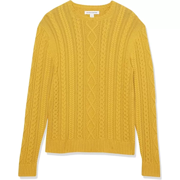 Amazon Essentials Mens LongSleeve 100 Cotton Fisherman Cable Crewneck SweaterMustard Yellow