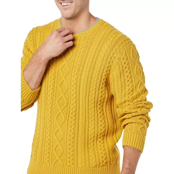 Amazon Essentials Mens LongSleeve 100 Cotton Fisherman Cable Crewneck SweaterMustard Yellow