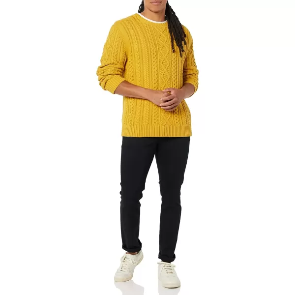 Amazon Essentials Mens LongSleeve 100 Cotton Fisherman Cable Crewneck SweaterMustard Yellow