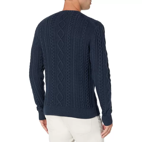 Amazon Essentials Mens LongSleeve 100 Cotton Fisherman Cable Crewneck SweaterNavy