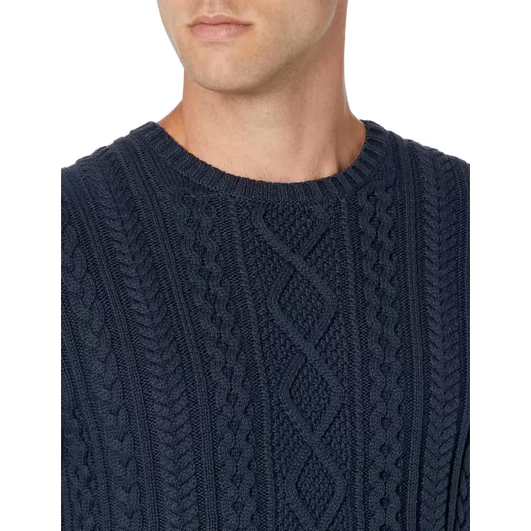 Amazon Essentials Mens LongSleeve 100 Cotton Fisherman Cable Crewneck SweaterNavy