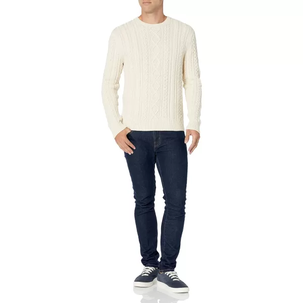 Amazon Essentials Mens LongSleeve 100 Cotton Fisherman Cable Crewneck SweaterOffwhite