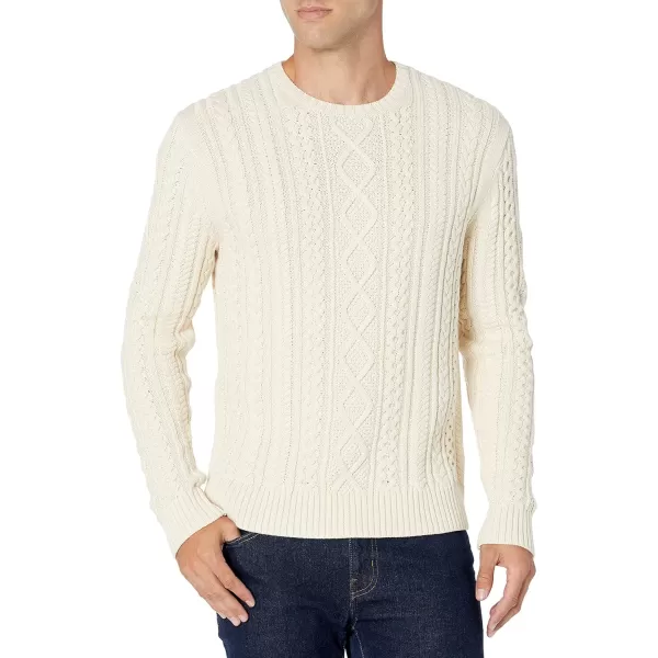 Amazon Essentials Mens LongSleeve 100 Cotton Fisherman Cable Crewneck SweaterOffwhite