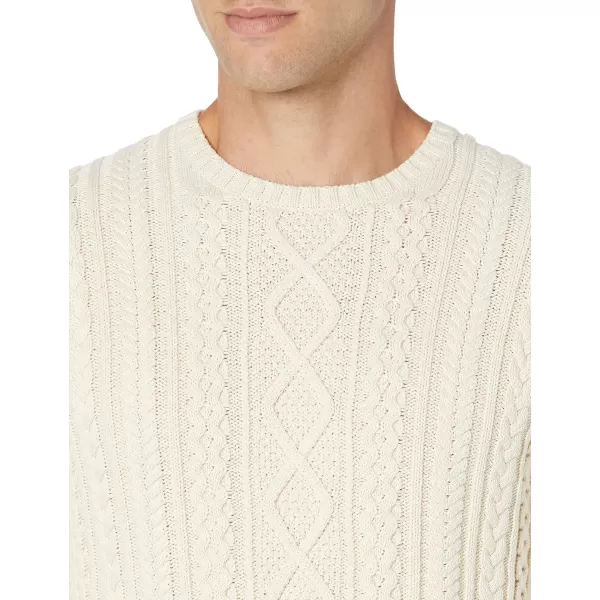 Amazon Essentials Mens LongSleeve 100 Cotton Fisherman Cable Crewneck SweaterOffwhite