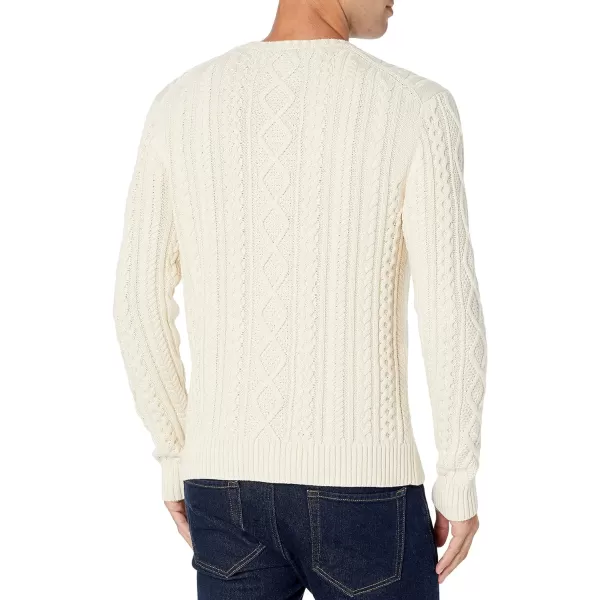 Amazon Essentials Mens LongSleeve 100 Cotton Fisherman Cable Crewneck SweaterOffwhite