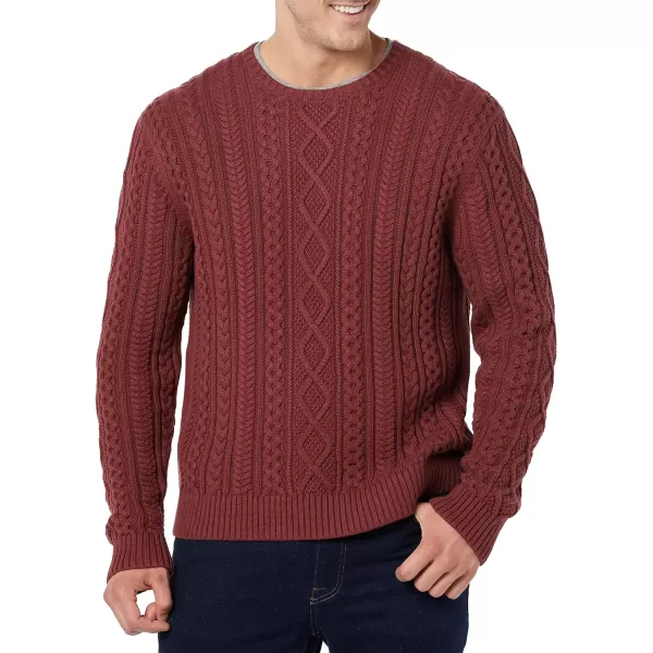 Amazon Essentials Mens LongSleeve 100 Cotton Fisherman Cable Crewneck SweaterOxblood