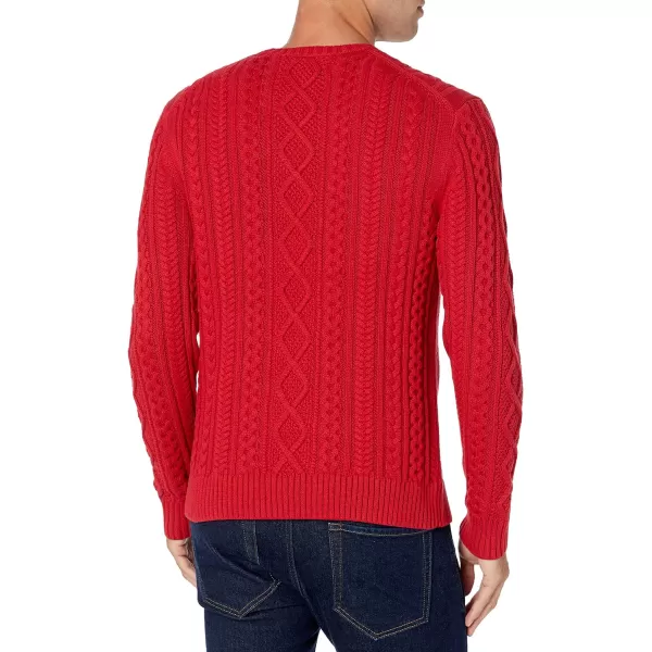 Amazon Essentials Mens LongSleeve 100 Cotton Fisherman Cable Crewneck SweaterRed