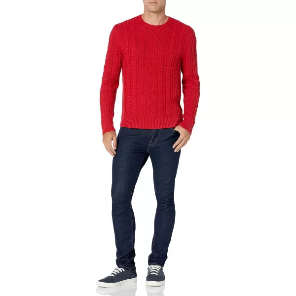 Amazon Essentials Mens LongSleeve 100 Cotton Fisherman Cable Crewneck SweaterRed