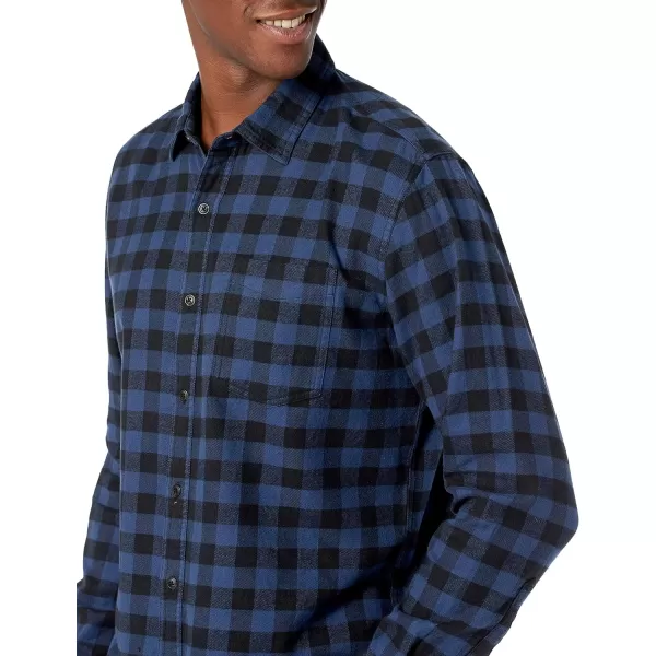 Amazon Essentials Mens LongSleeve Flannel Shirt Available in Big amp TallBlack Blue Buffalo Plaid