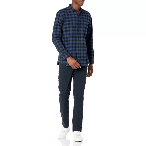 Amazon Essentials Mens LongSleeve Flannel Shirt Available in Big amp TallBlack Blue Buffalo Plaid