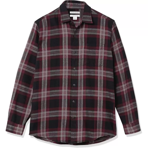 Amazon Essentials Mens LongSleeve Flannel Shirt Available in Big amp TallBlackBurgundy Plaid