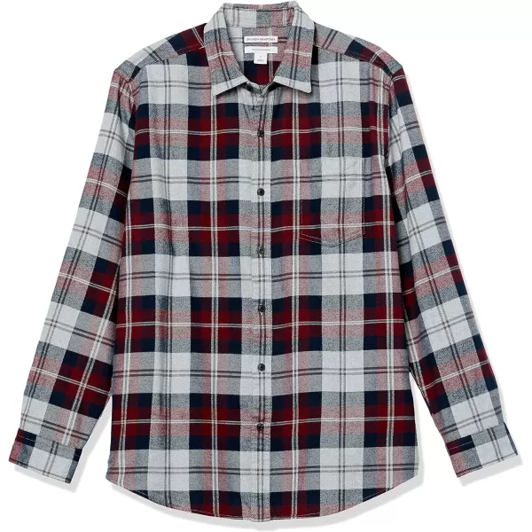 Amazon Essentials Mens LongSleeve Flannel Shirt Available in Big amp TallBurgundy Plaid