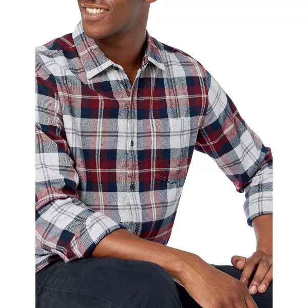 Amazon Essentials Mens LongSleeve Flannel Shirt Available in Big amp TallBurgundy Plaid