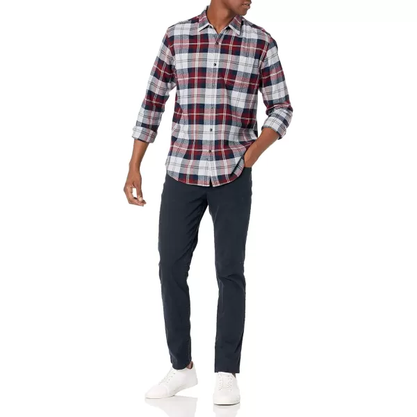 Amazon Essentials Mens LongSleeve Flannel Shirt Available in Big amp TallBurgundy Plaid