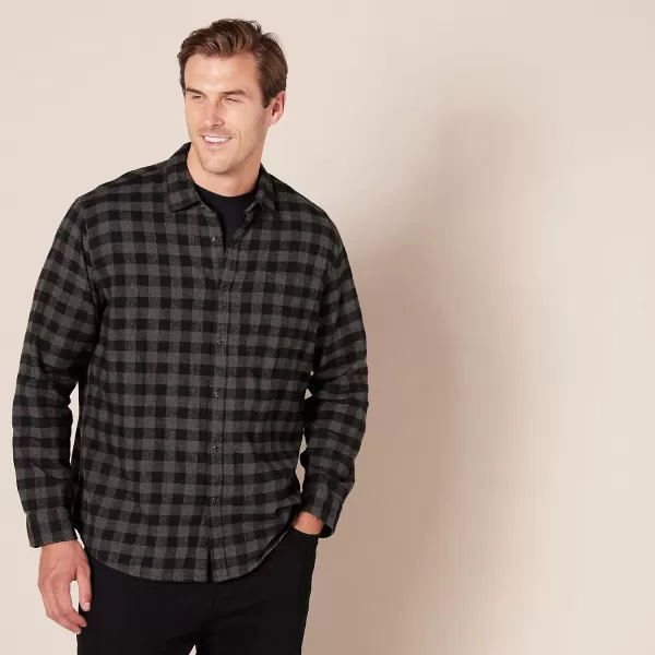 Amazon Essentials Mens LongSleeve Flannel Shirt Available in Big amp TallCharcoal Buffalo Plaid