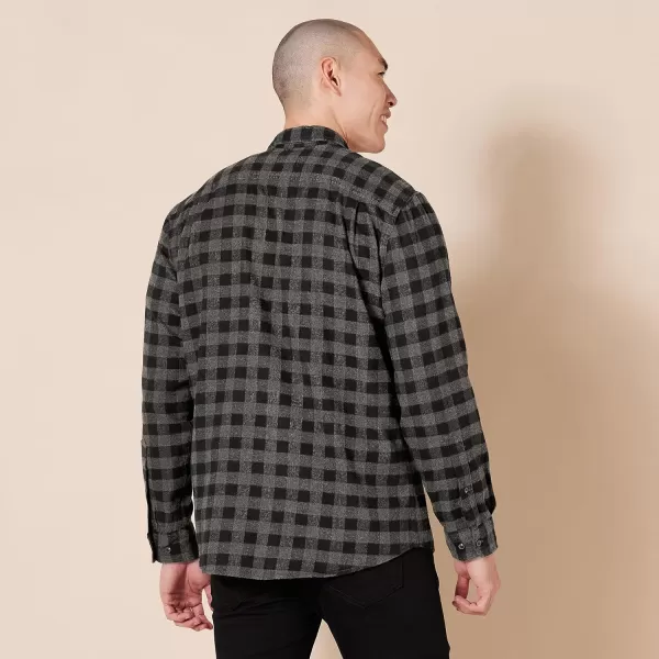 Amazon Essentials Mens LongSleeve Flannel Shirt Available in Big amp TallCharcoal Buffalo Plaid