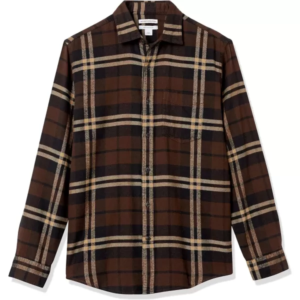 Amazon Essentials Mens LongSleeve Flannel Shirt Available in Big amp TallDark Brown Plaid