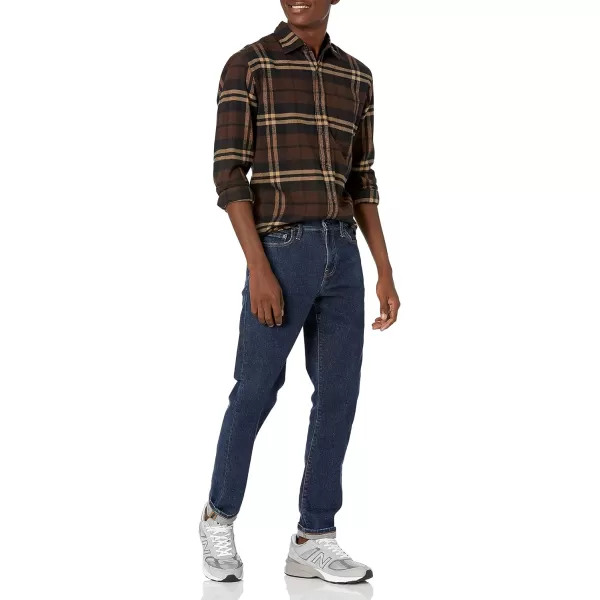 Amazon Essentials Mens LongSleeve Flannel Shirt Available in Big amp TallDark Brown Plaid