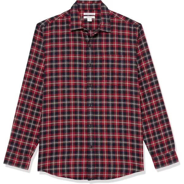 Amazon Essentials Mens LongSleeve Flannel Shirt Available in Big amp TallDark Red Plaid