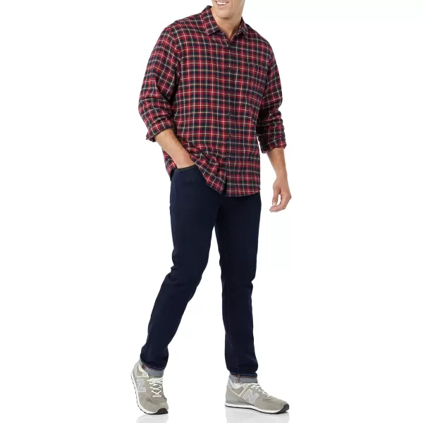 Amazon Essentials Mens LongSleeve Flannel Shirt Available in Big amp TallDark Red Plaid