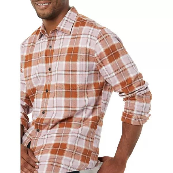 Amazon Essentials Mens LongSleeve Flannel Shirt Available in Big amp TallMauve Rust Plaid
