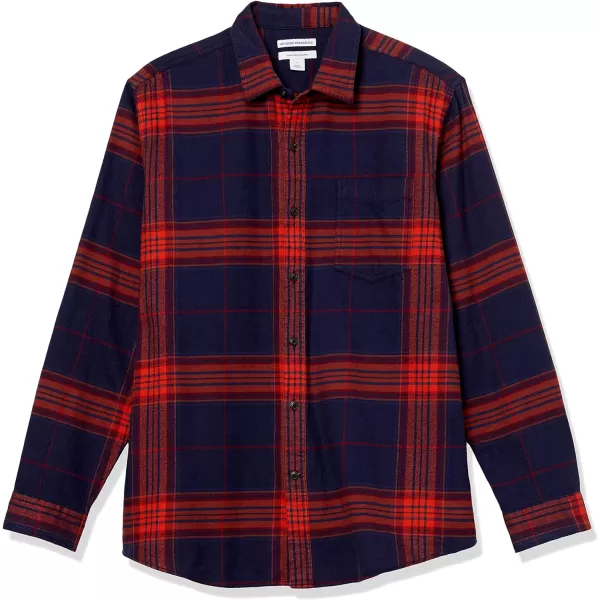 Amazon Essentials Mens LongSleeve Flannel Shirt Available in Big amp TallNavyOrange Large Plaid