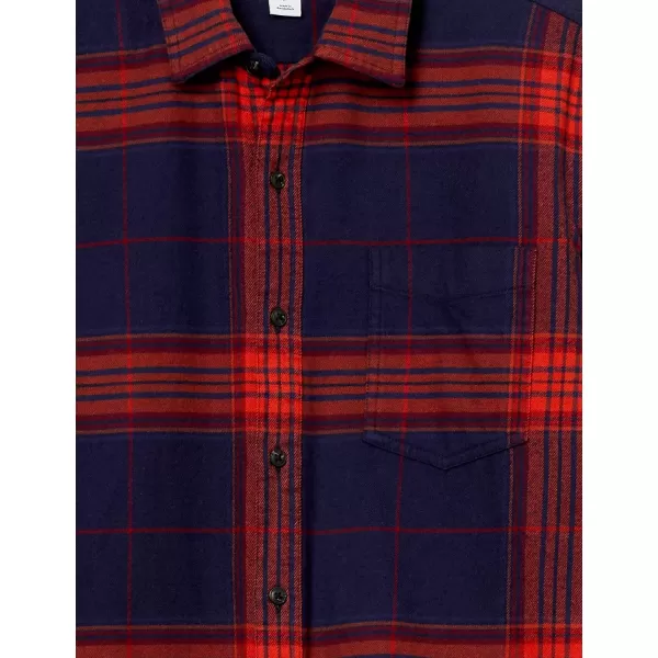 Amazon Essentials Mens LongSleeve Flannel Shirt Available in Big amp TallNavyOrange Large Plaid