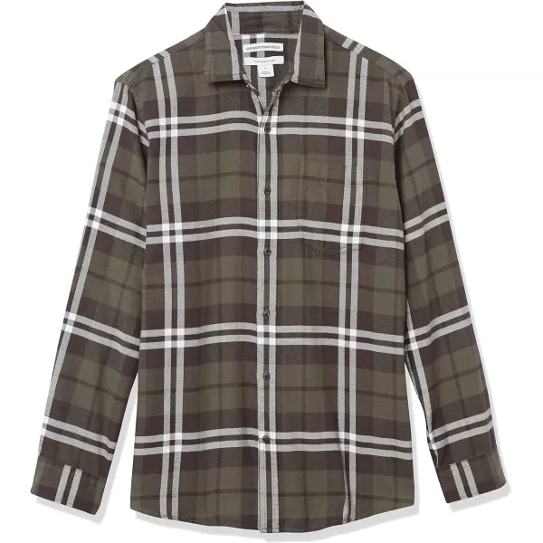 Amazon Essentials Mens LongSleeve Flannel Shirt Available in Big amp TallOlive Plaid