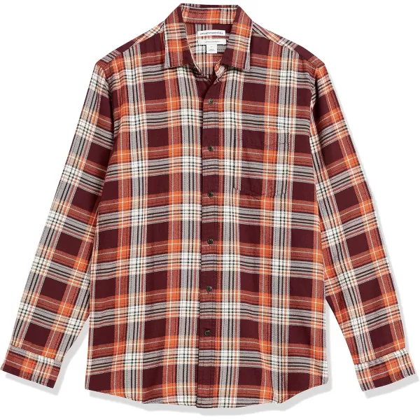 Amazon Essentials Mens LongSleeve Flannel Shirt Available in Big amp TallOrangeBurgundy Plaid