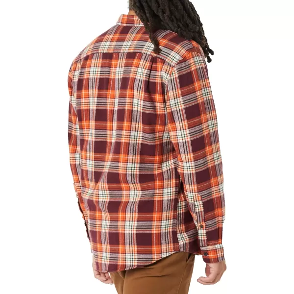 Amazon Essentials Mens LongSleeve Flannel Shirt Available in Big amp TallOrangeBurgundy Plaid