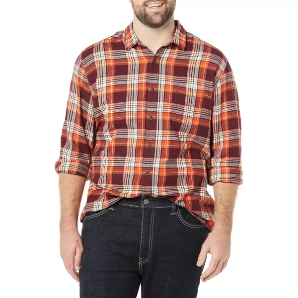 Amazon Essentials Mens LongSleeve Flannel Shirt Available in Big amp TallOrangeBurgundy Plaid
