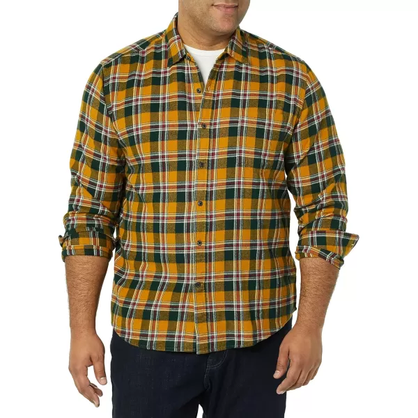 Amazon Essentials Mens LongSleeve Flannel Shirt Available in Big amp TallTobacco BrownRed Plaid