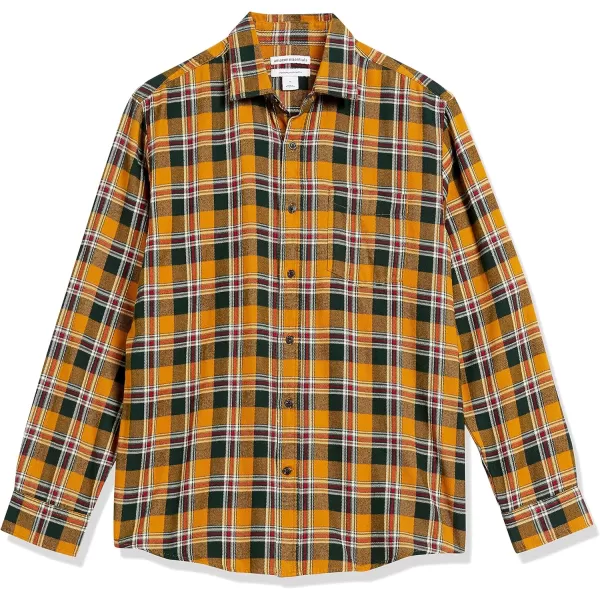 Amazon Essentials Mens LongSleeve Flannel Shirt Available in Big amp TallTobacco BrownRed Plaid