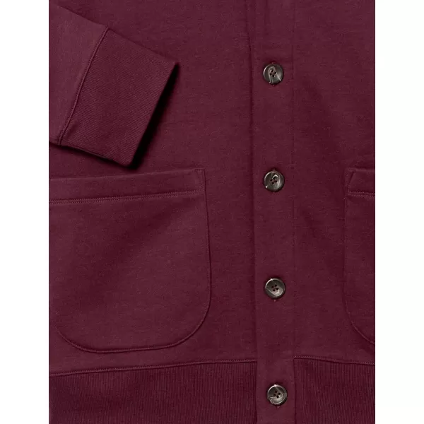 Amazon Essentials Mens LongSleeve Fleece ShawlCollar CardiganBurgundy