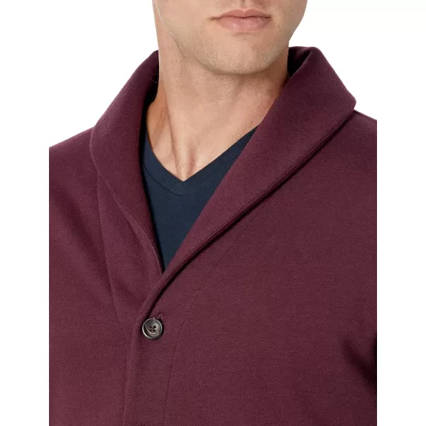 Amazon Essentials Mens LongSleeve Fleece ShawlCollar CardiganBurgundy