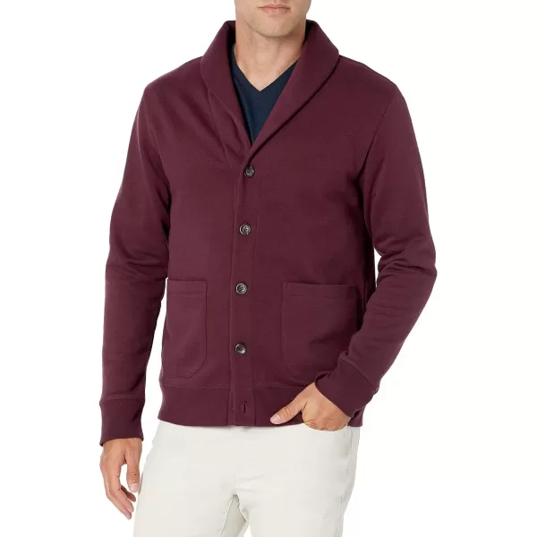 Amazon Essentials Mens LongSleeve Fleece ShawlCollar CardiganBurgundy