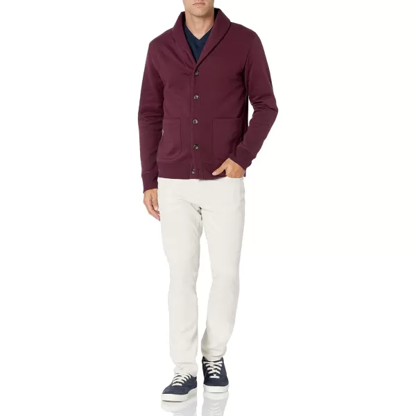 Amazon Essentials Mens LongSleeve Fleece ShawlCollar CardiganBurgundy