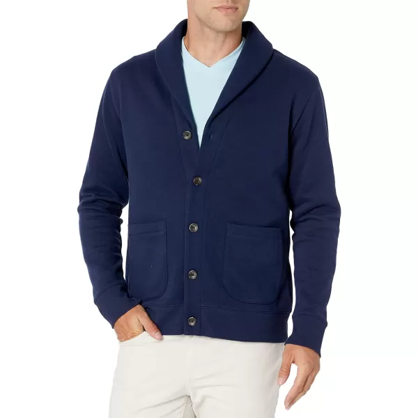 Amazon Essentials Mens LongSleeve Fleece ShawlCollar CardiganNavy