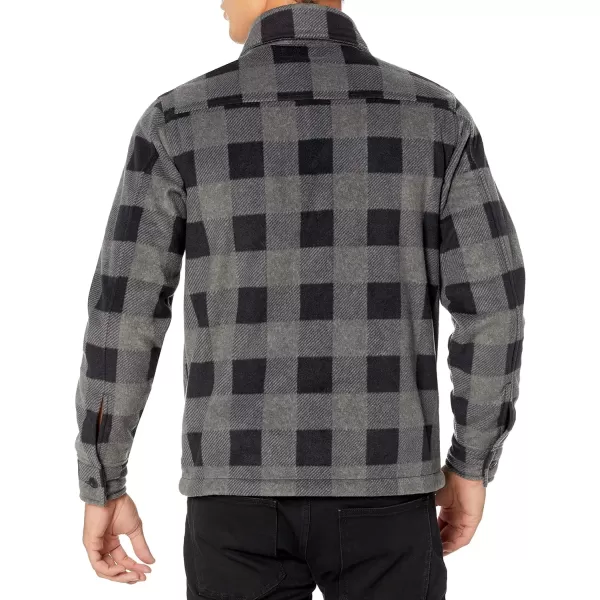 Amazon Essentials Mens LongSleeve Polar Fleece Shirt JacketBlack Charcoal Buffalo Plaid