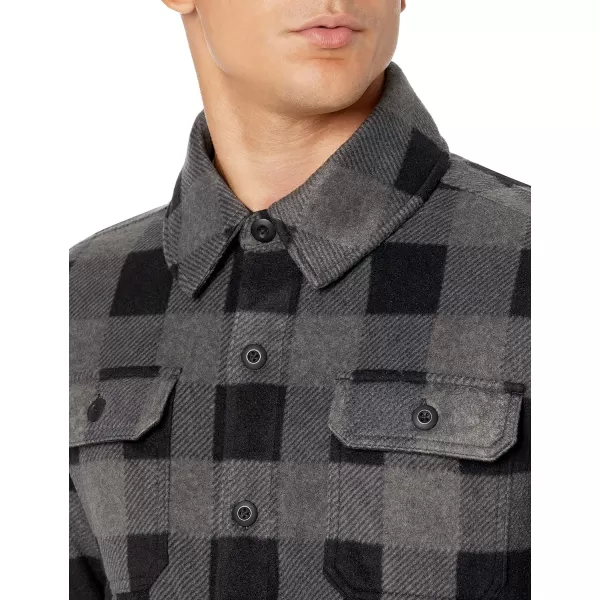 Amazon Essentials Mens LongSleeve Polar Fleece Shirt JacketBlack Charcoal Buffalo Plaid