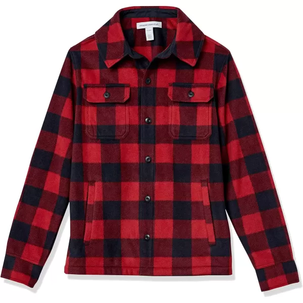 Amazon Essentials Mens LongSleeve Polar Fleece Shirt JacketRed Buffalo Check