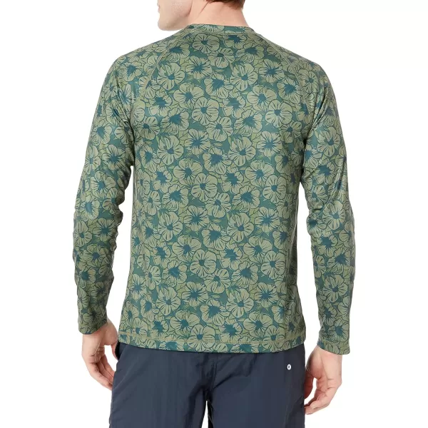 Amazon Essentials Mens LongSleeve QuickDry UPF 50 Swim TeeOlive Hibiscus Flower