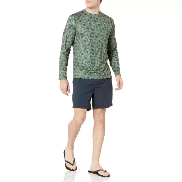 Amazon Essentials Mens LongSleeve QuickDry UPF 50 Swim TeeOlive Hibiscus Flower