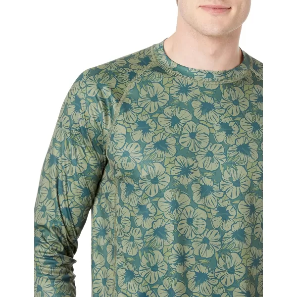 Amazon Essentials Mens LongSleeve QuickDry UPF 50 Swim TeeOlive Hibiscus Flower