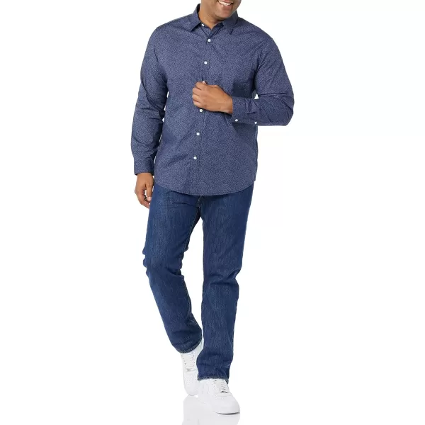 Amazon Essentials Mens LongSleeve Regularfit Stretch Poplin ShirtNavy Floral