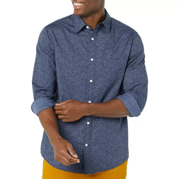 Amazon Essentials Mens LongSleeve Regularfit Stretch Poplin ShirtNavy Floral